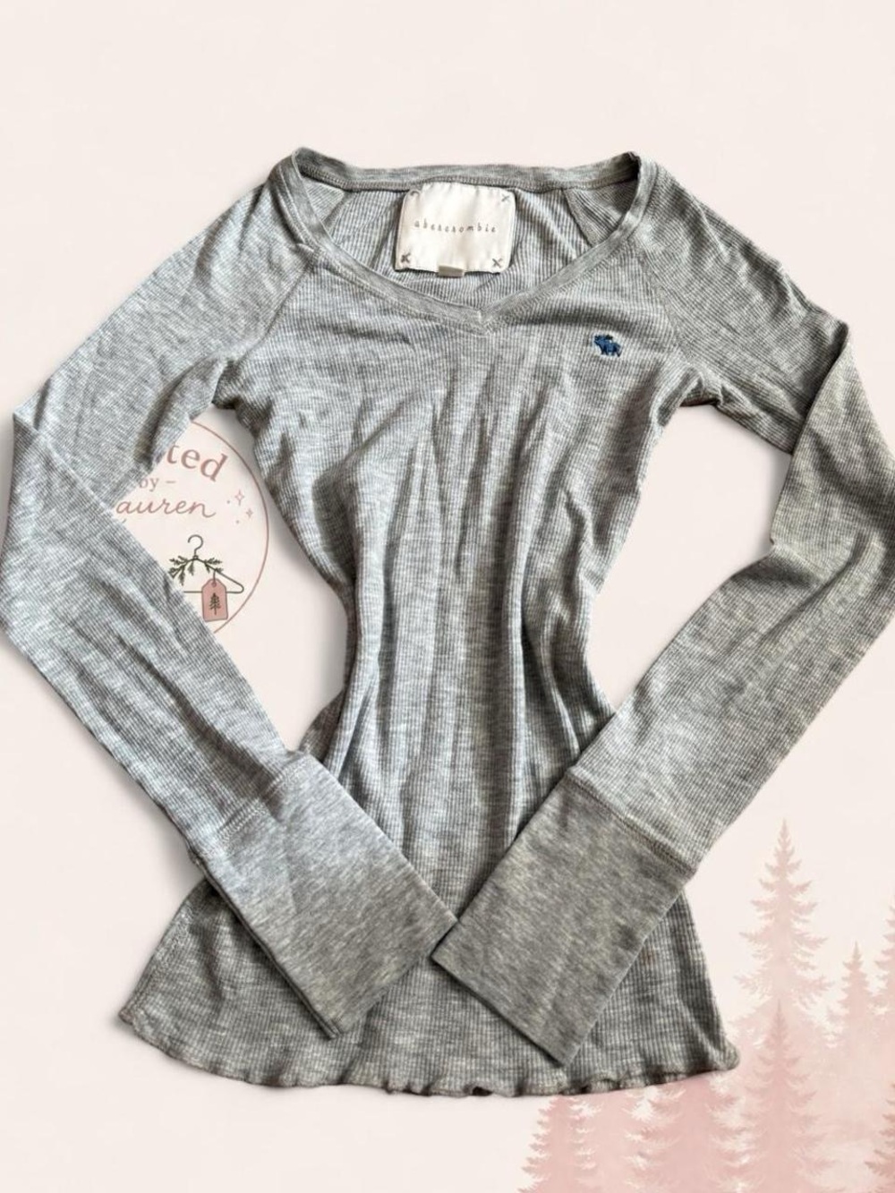 Vintage Y2K Abercrombie & Fitch Gray Ribbed Long Sleeve Moose Top M